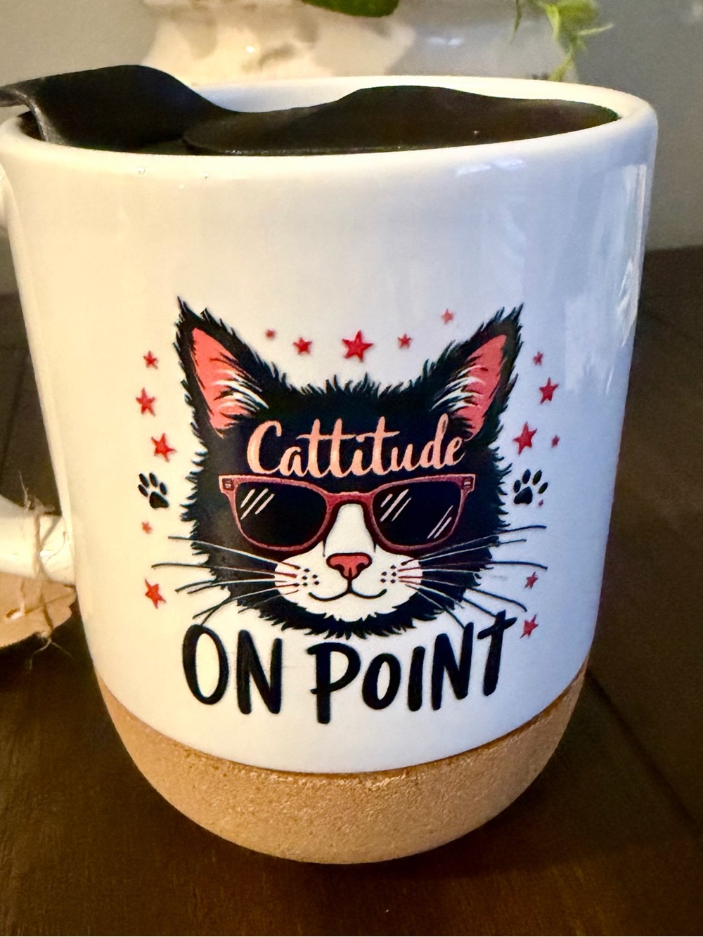 Cattitude On Point White Cat Mug with Pink Accent